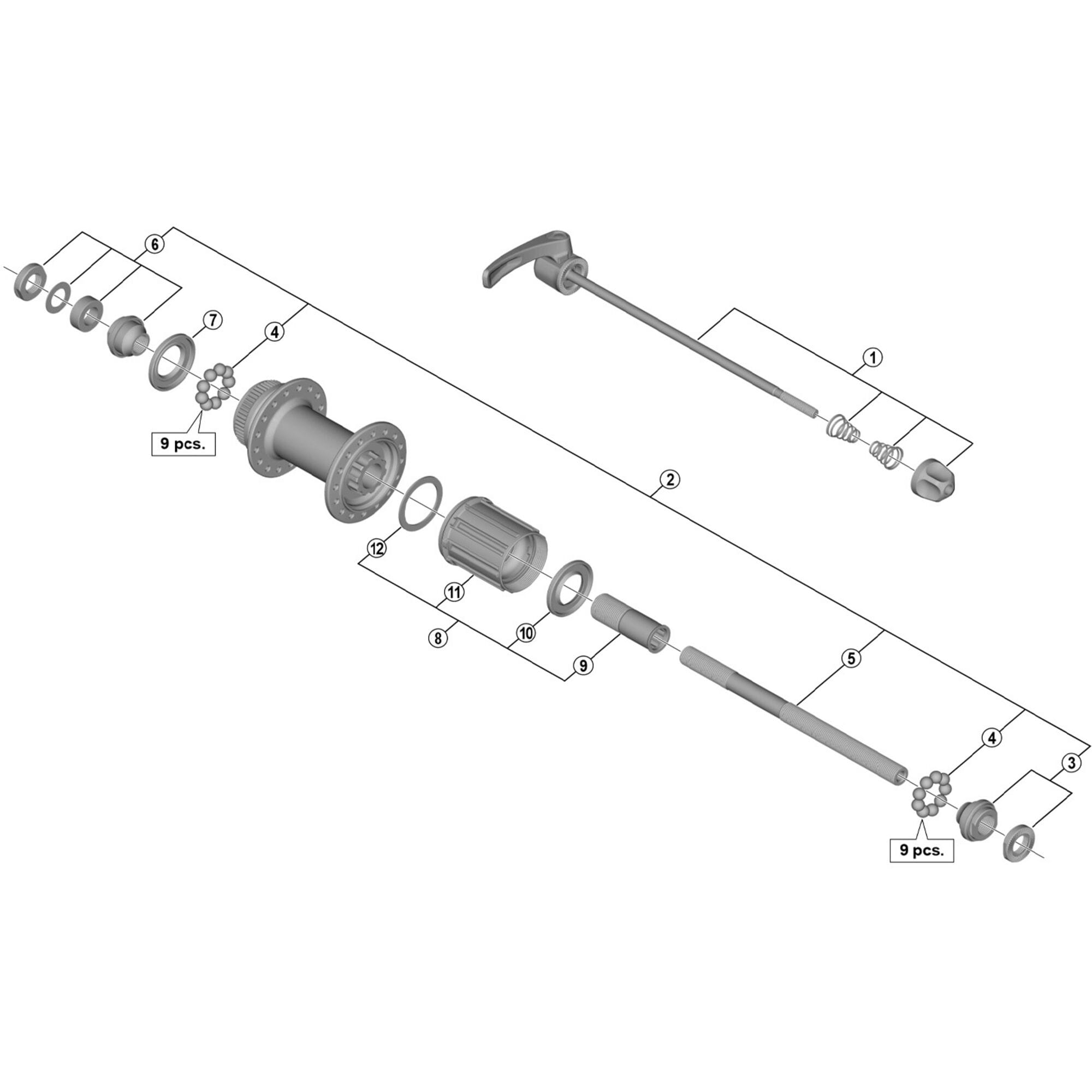 Shimano Spares M7000 complete quick release 163 mm