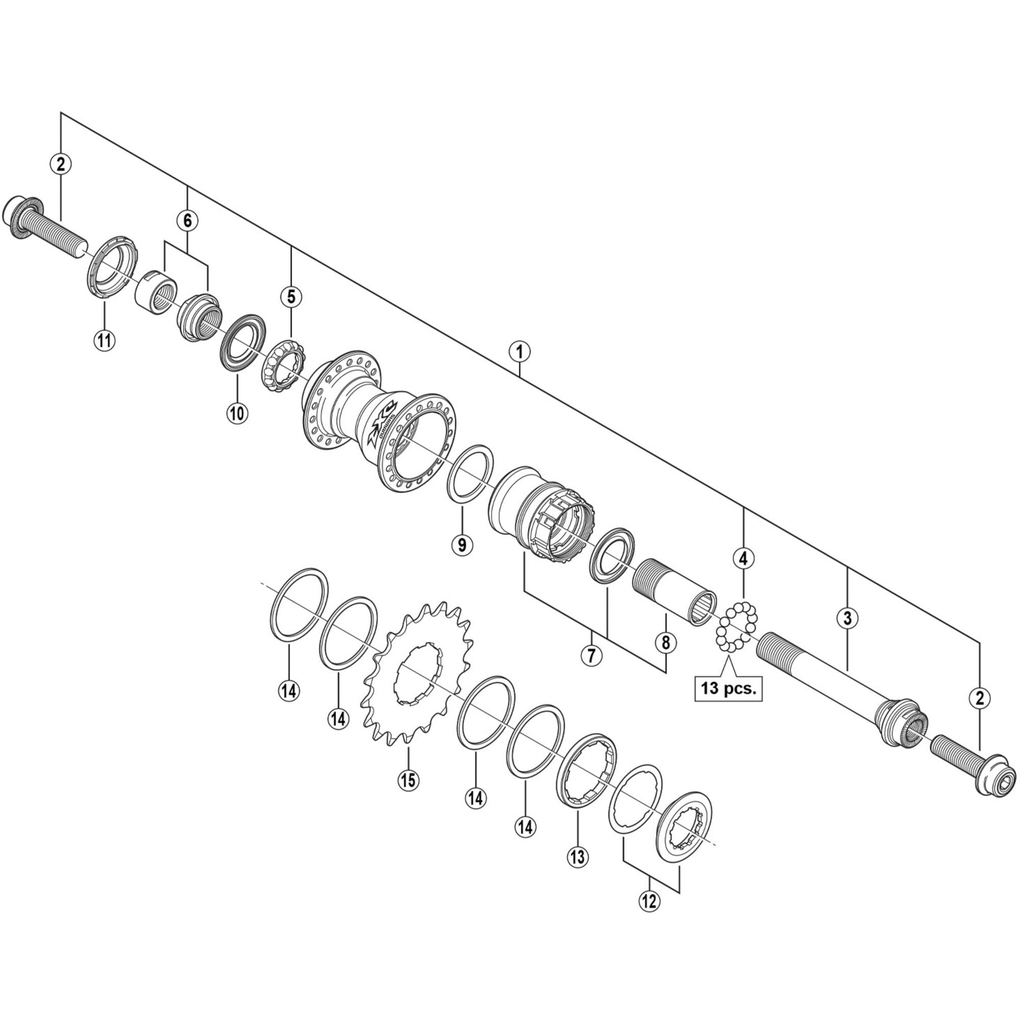 Shimano Spares MX71 complete hub axle