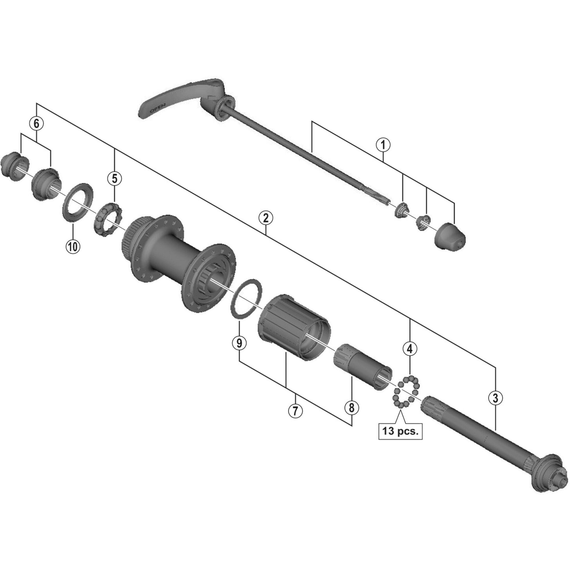 Shimano Spares CX75 complete hub axle
