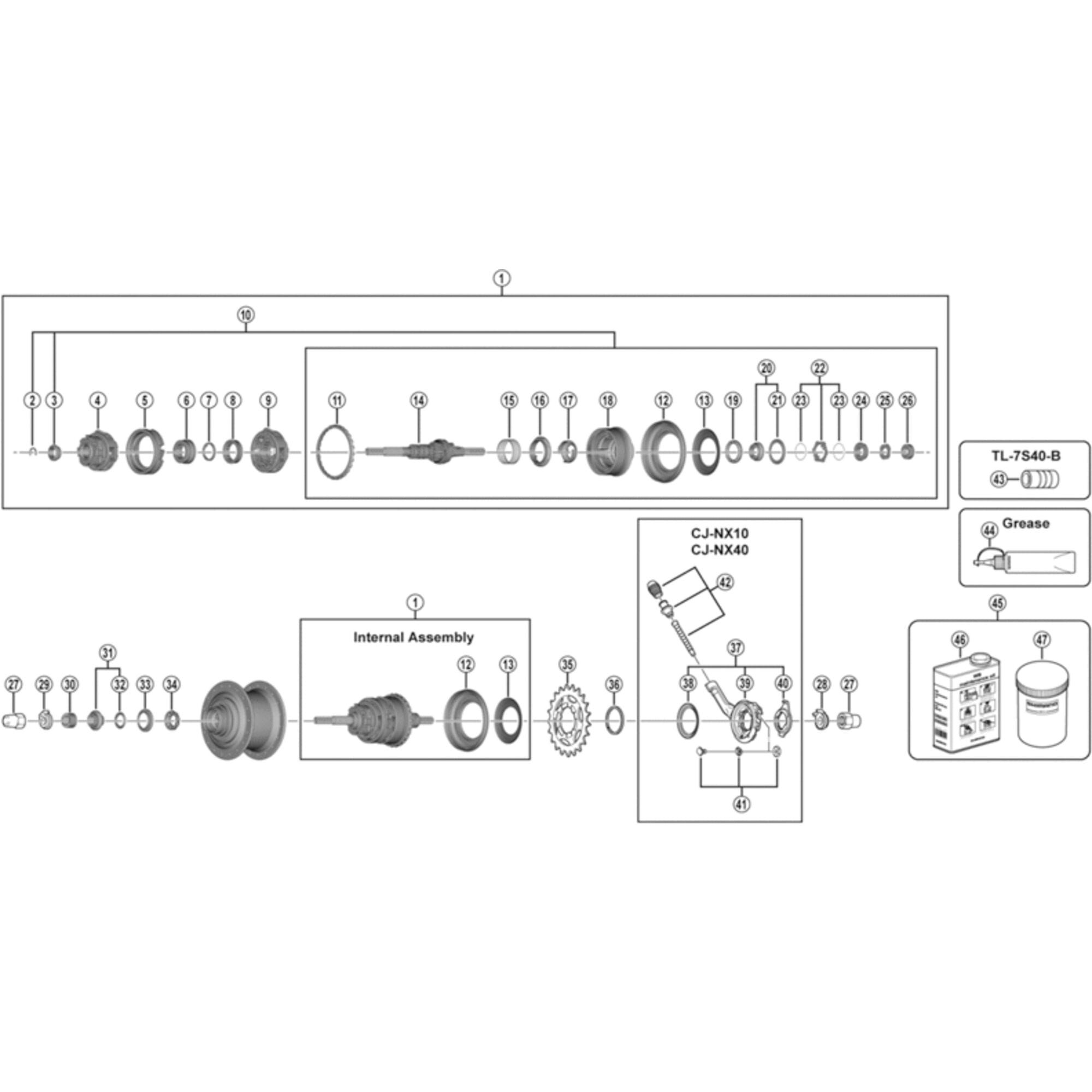 Shimano Spares 7D internal assembly, axle length 187 mm