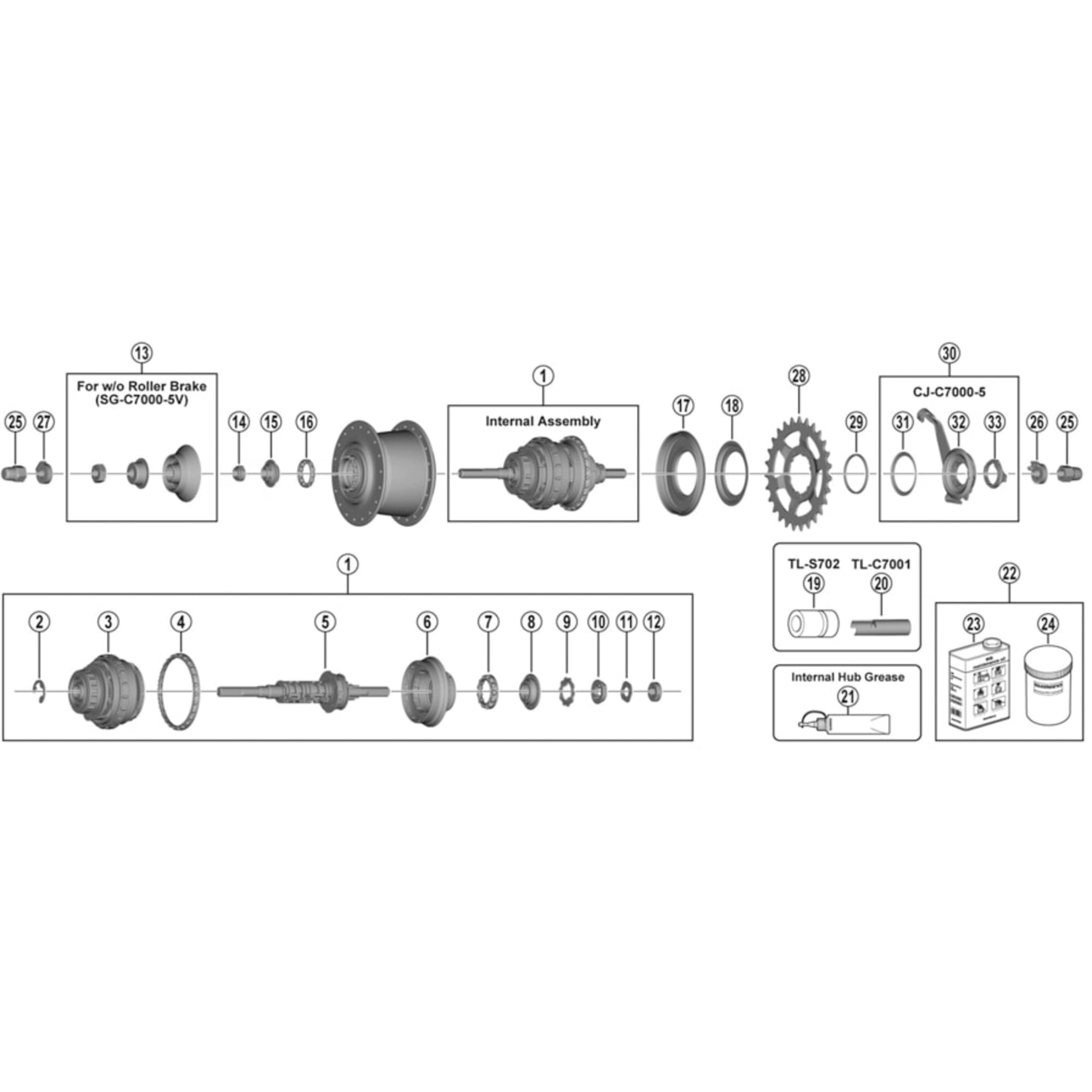 Shimano Spares 5R5V internal assembly axle length, 187 mm