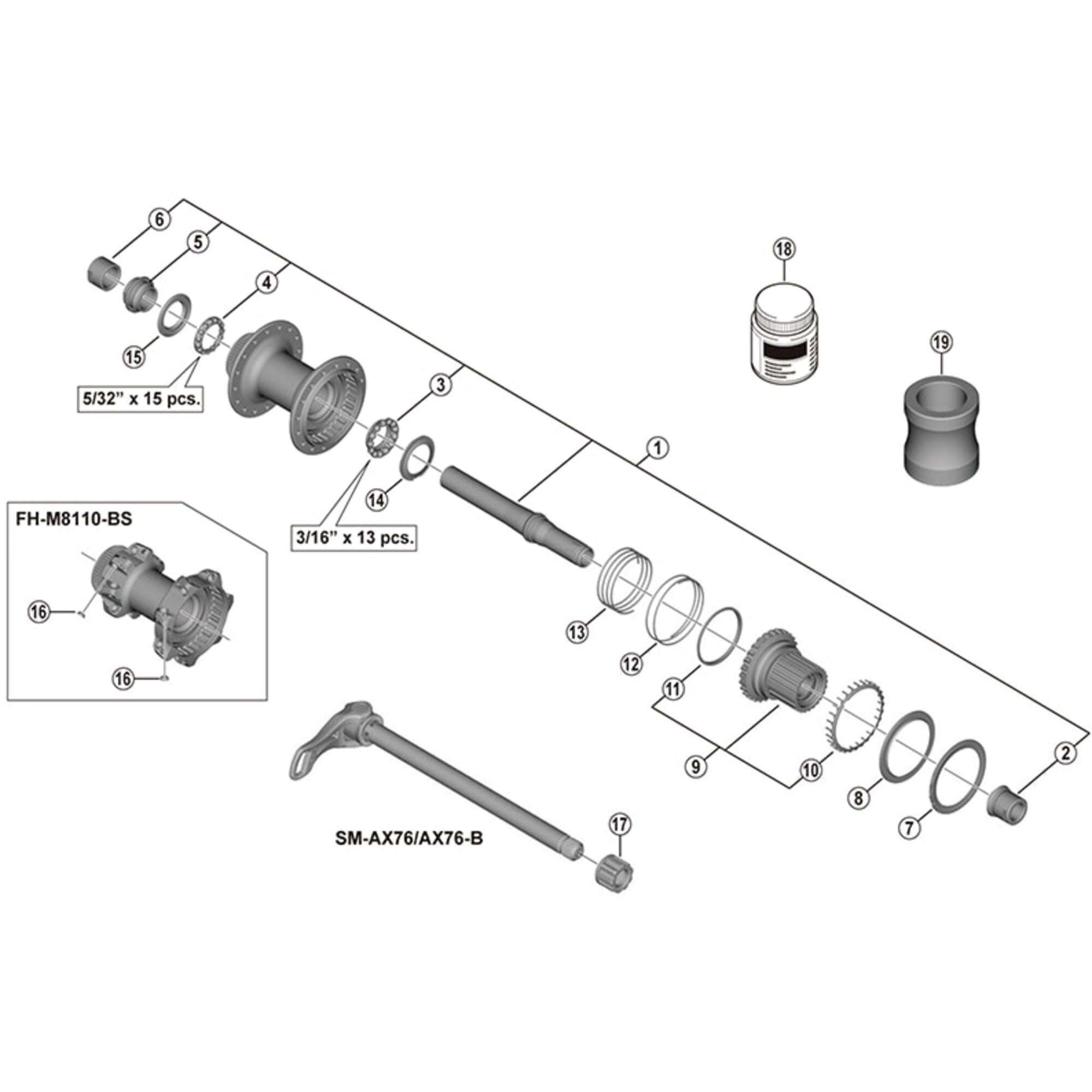 Shimano Spares B complete hub axle, 148mm