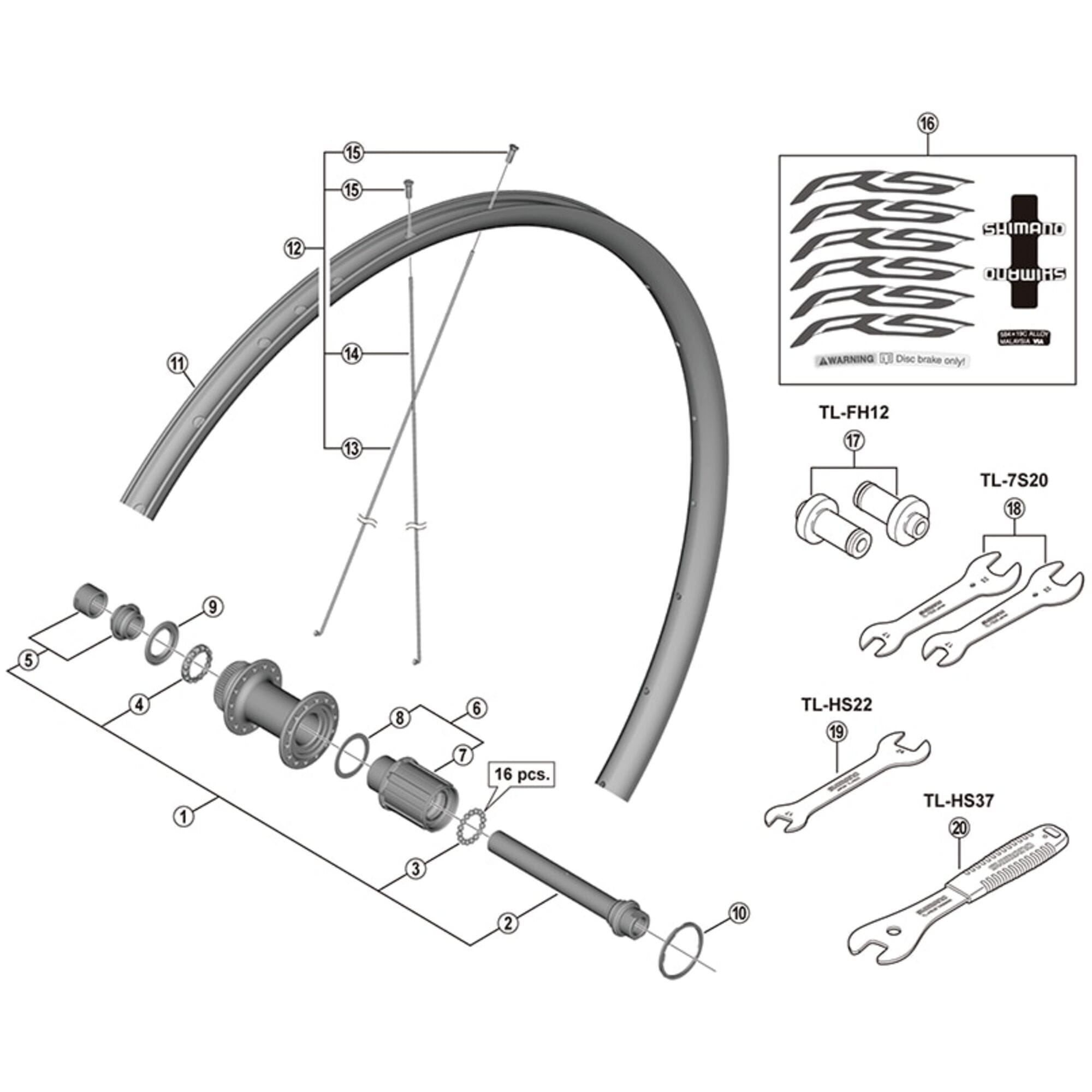 Shimano Spares RS470 complete hub axle, 142 mm