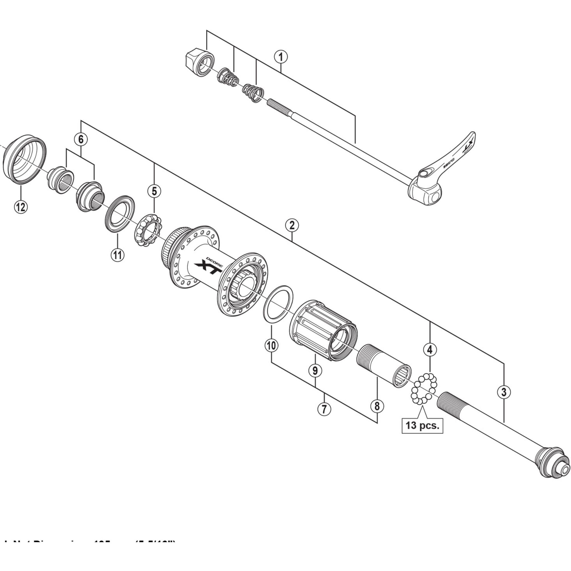 Shimano Spares M785 complete quick release, 173 mm