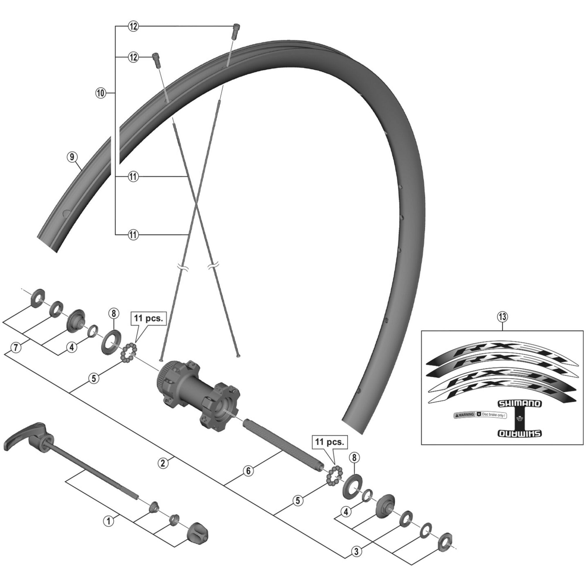 Shimano Spares F complete hub axle, 108 mm