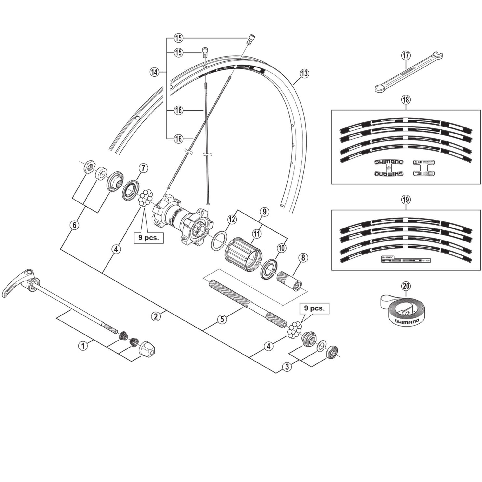 Shimano Spares RS20 complete quick release 163 mm, rear