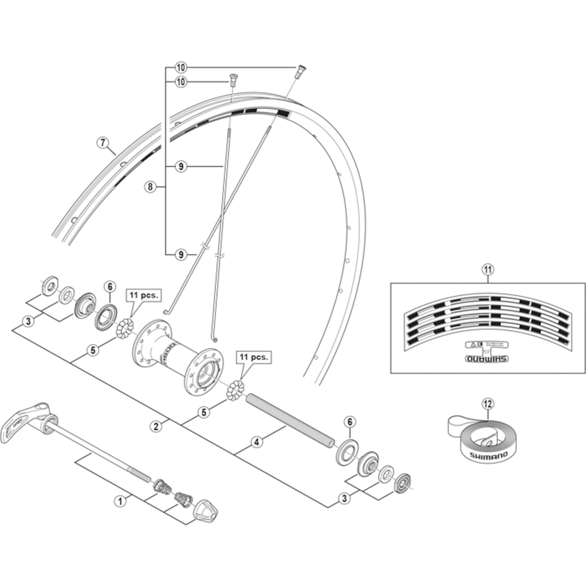 Shimano Spares F complete hub axle, 108 mm