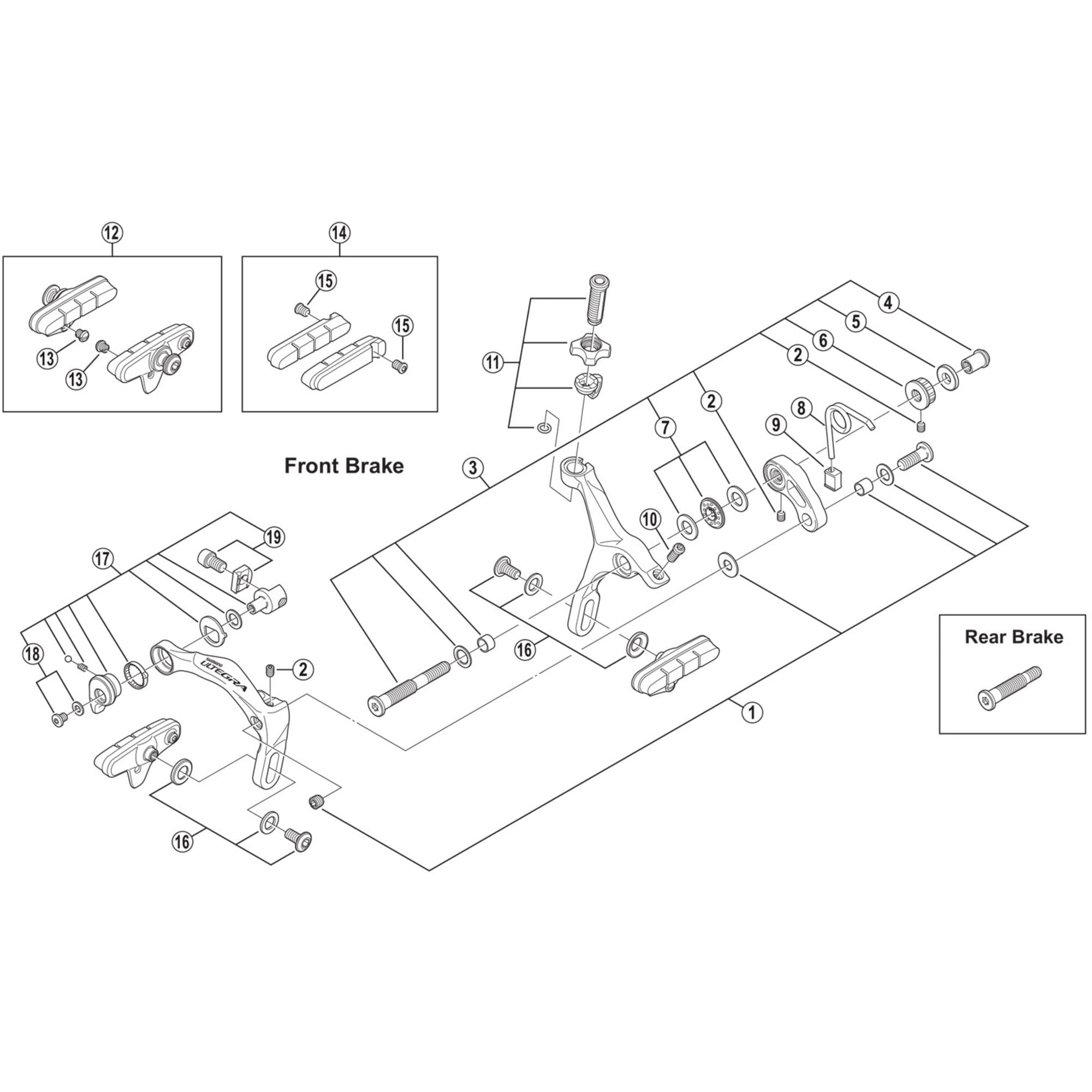 Shimano Spares 6700 front pivot bolt assembly, 52.5 x 12.5 mm