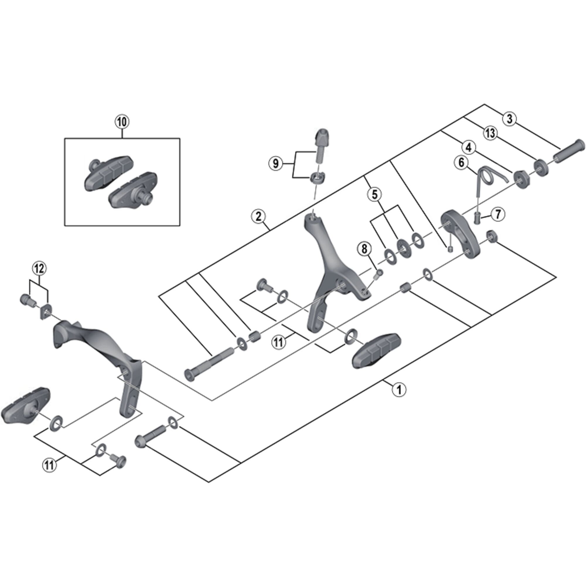 Shimano Spares 4700 front pivot assembly bolt 50.4 mm, pivot nut 10.5 mm