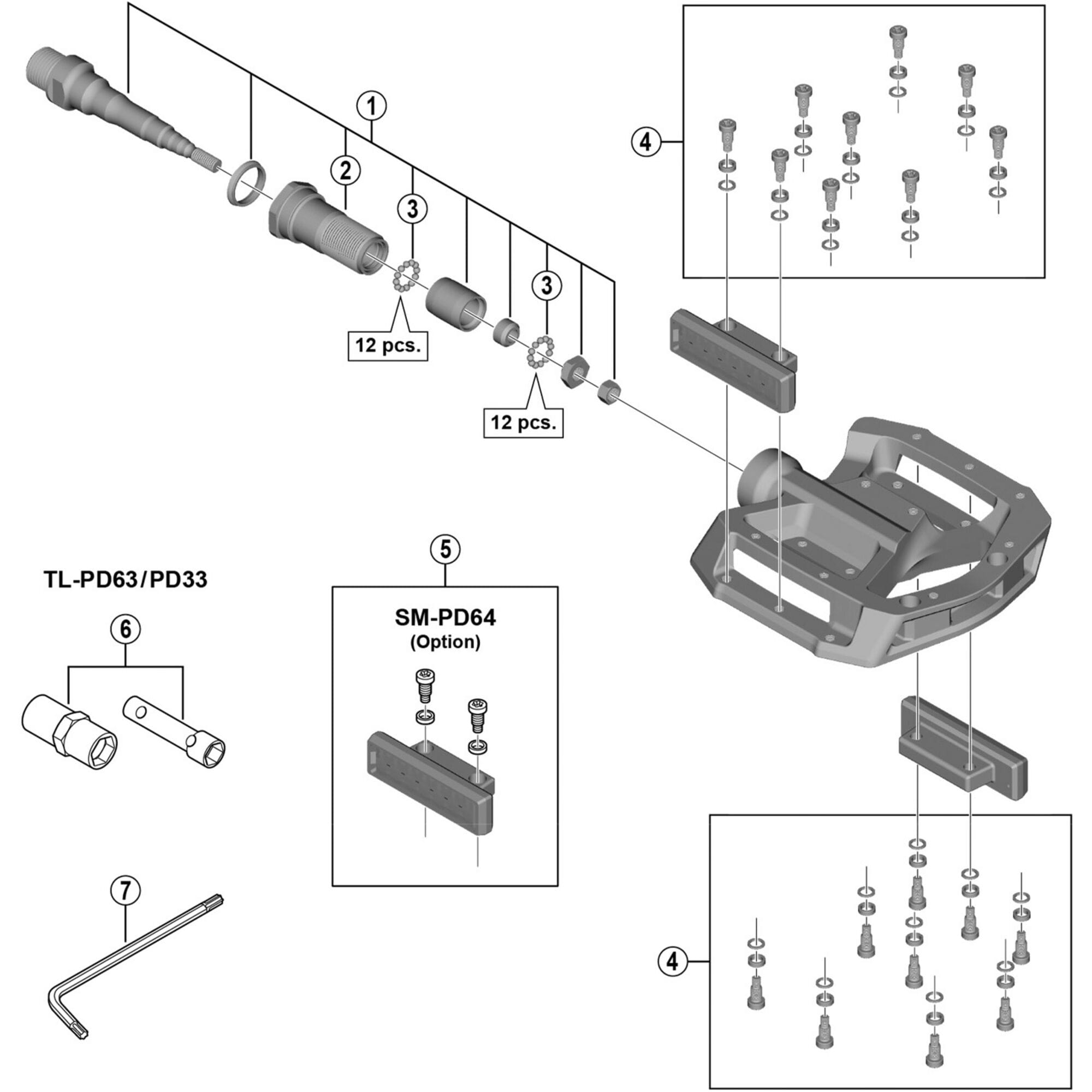 Shimano Spares GR500 pedal axle assembly, left hand