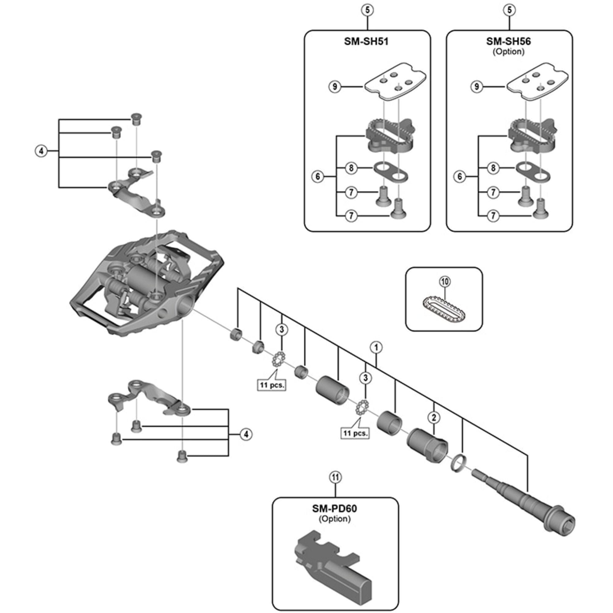 Shimano Spares M9100 pedal axle assembly, left hand