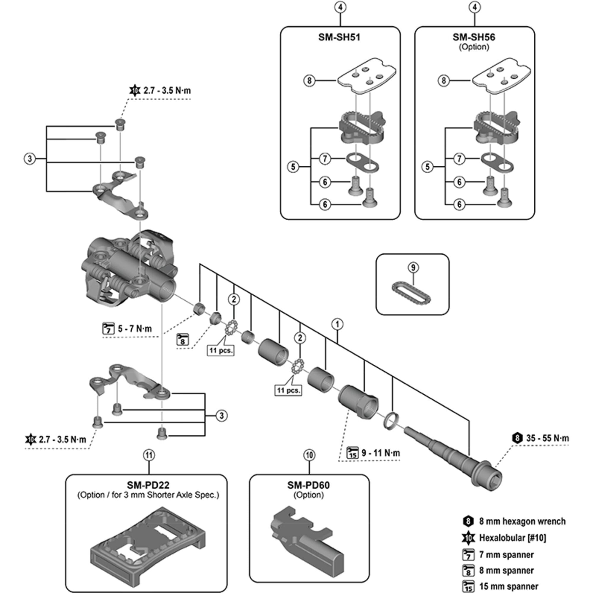 Shimano Spares M9200 pedal axle assembly, left hand