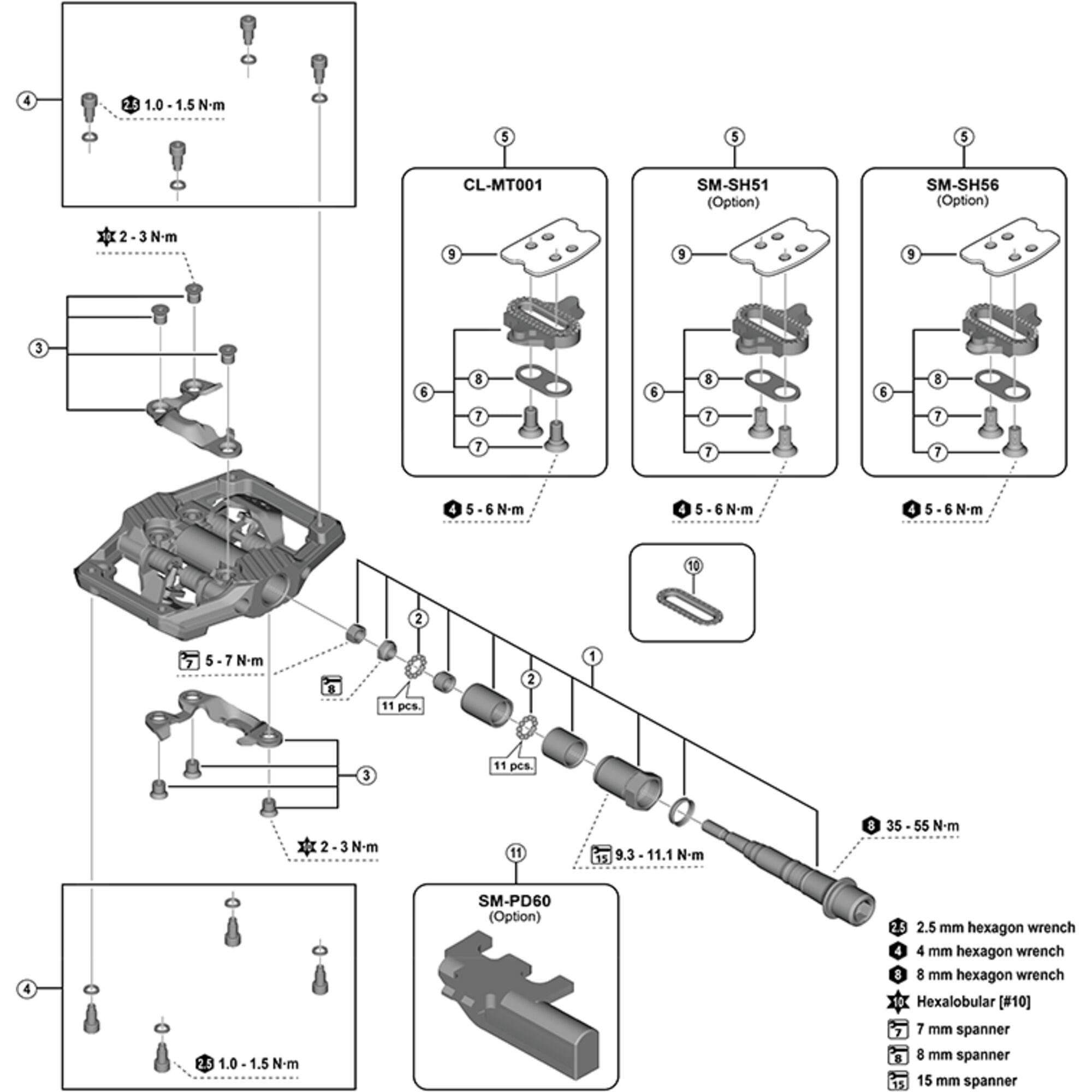 Shimano Spares M9220 pins and spacers, pack of 8