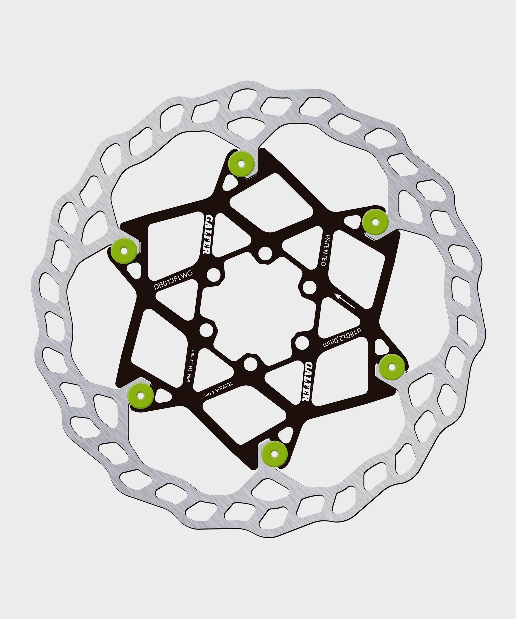 Galfer Wave Floating Disc Rotor  | Power2Cycle 6 Bolt  | Power2Cycle 180 x 2.0mm  | Power2Cycle Green Pins