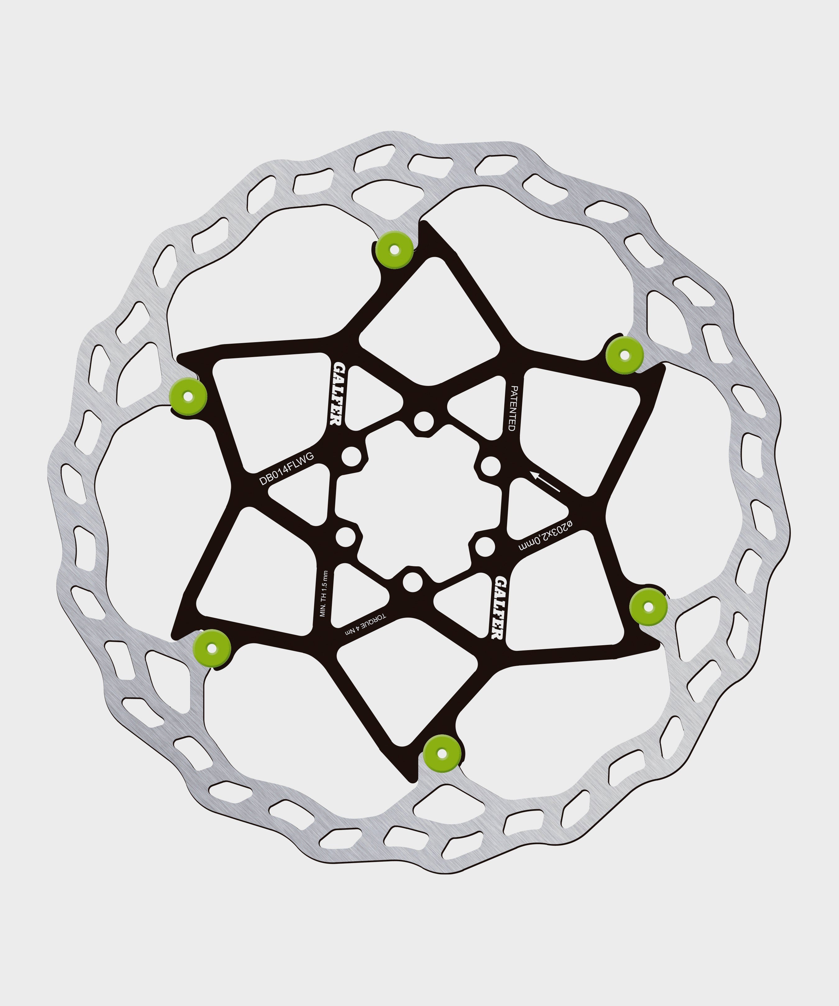 Galfer Wave Floating Disc Rotor  | Power2Cycle 6 Bolt  | Power2Cycle 203 x 2.0mm  | Power2Cycle Green Pins