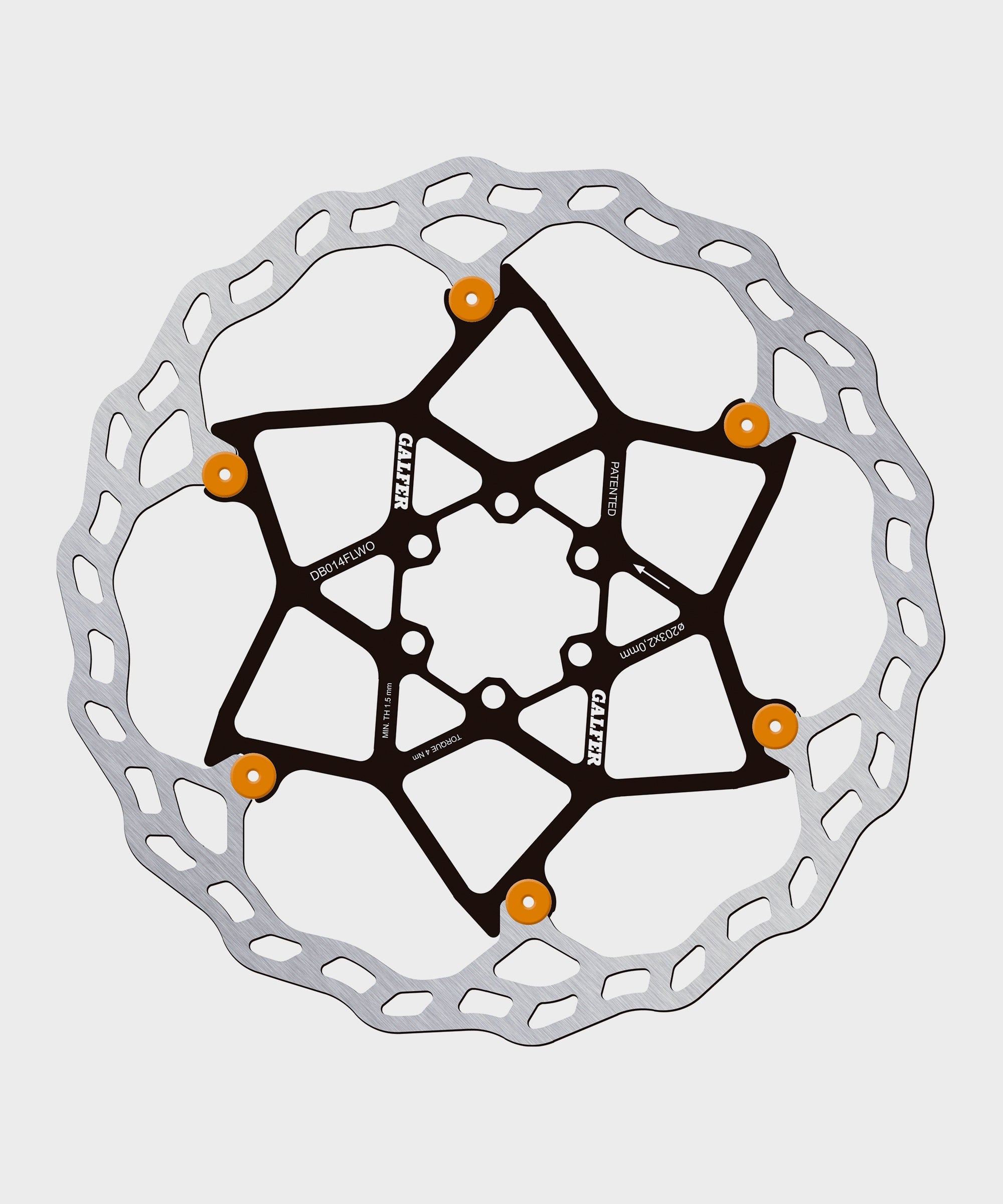 Galfer Wave Floating Disc Rotor  | Power2Cycle 6 Bolt  | Power2Cycle 203 x 2.0mm  | Power2Cycle Orange Pins