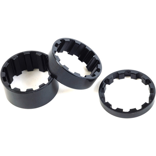 M Part Splined Alloy Headset Spacers 1 inch, 5 / 10 / 15 mm Black, Pack of 3