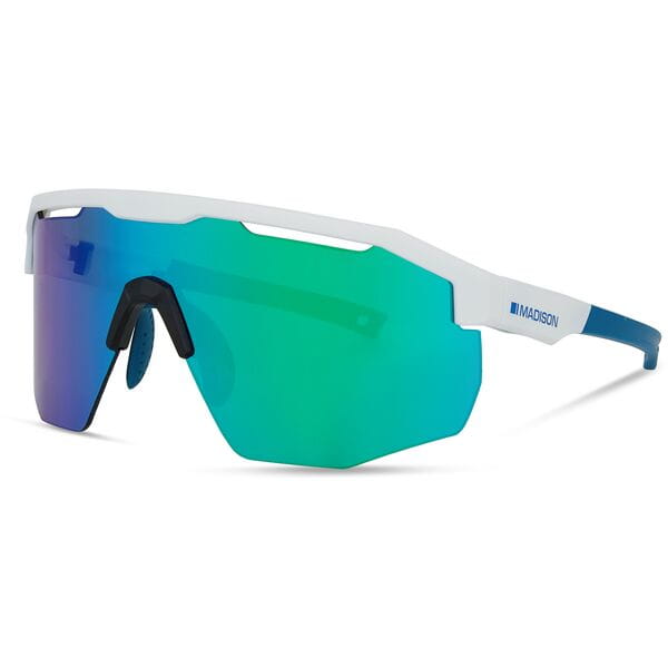 Madison Eyewear Cipher Gloss White Sunglasses  | Power2Cycle Green Mirror Lens