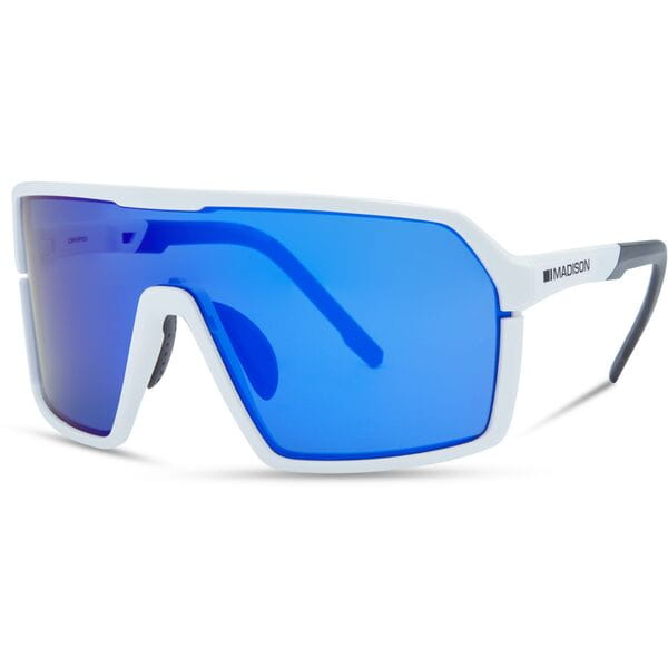 Madison Eyewear Crypto Gloss White Sunglasses  | Power2Cycle 3 Lens Pack  | Power2Cycle Blue Mirror / Amber / Clear