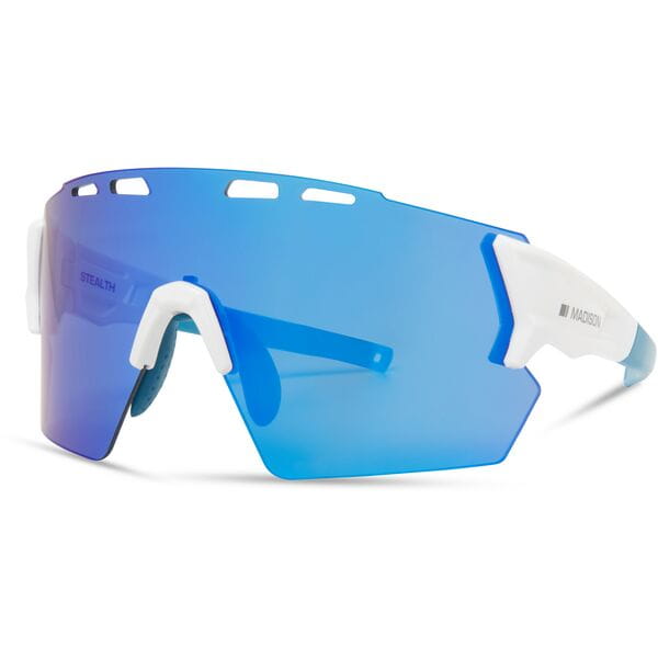 Madison Eyewear Stealth Gloss White Sunglasses  | Power2Cycle Blue Mirror Lens