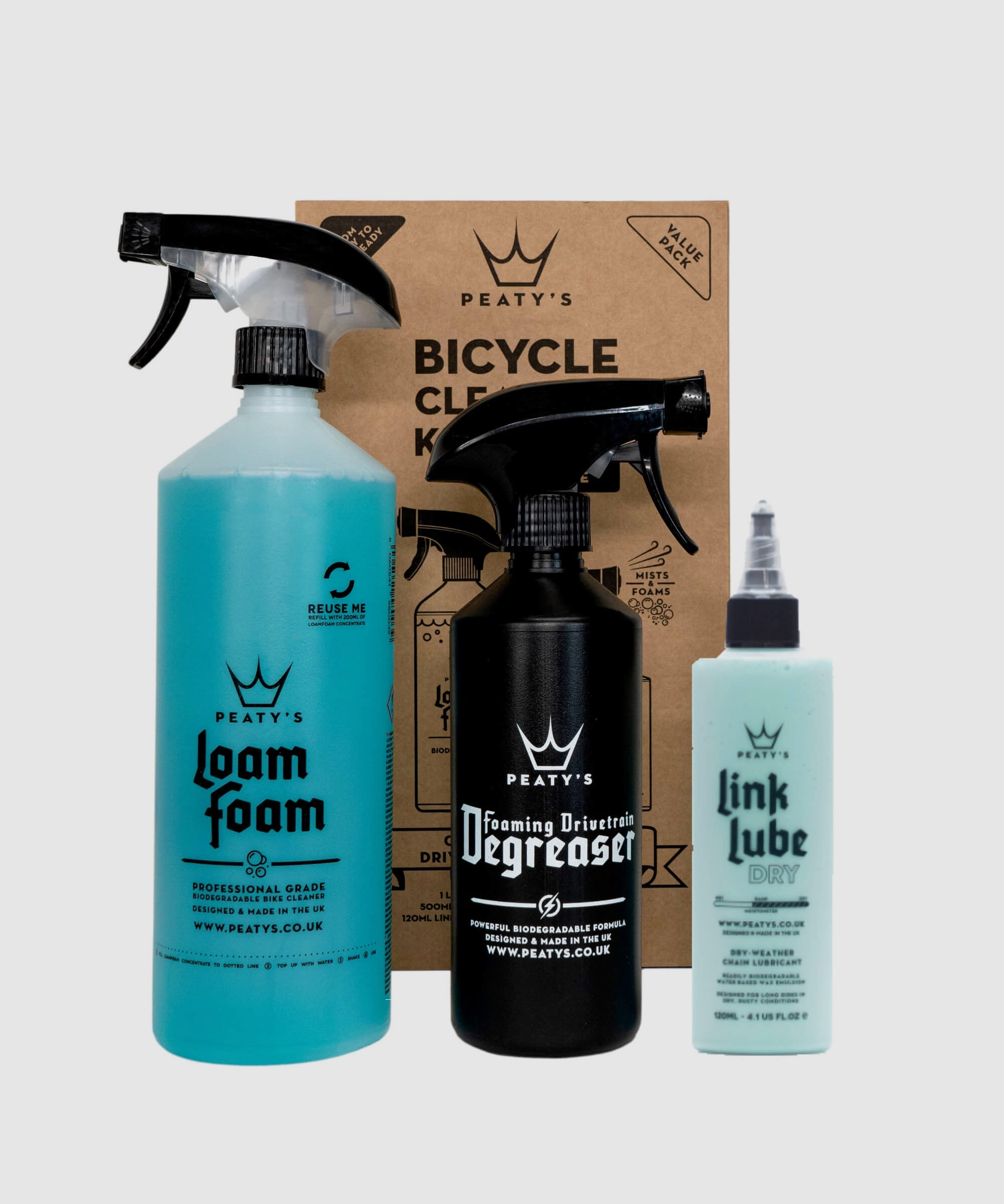 Peaty's Wash Degrease Lubricate Bicycle Cleaning Kit (Dry)  | Power2Cycle