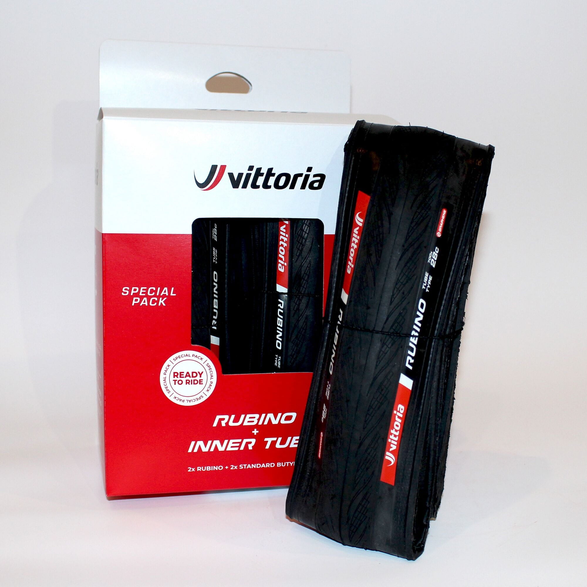 Vittoria Rubino V 700x28c Folding Full Black Twin Pack with 2 x Innertubes